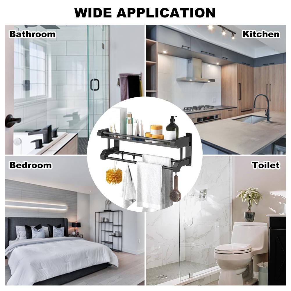 Bathroom Storage Rack Wall-mounted Stainless Steel Towel Rack for Toilet Bathroom Kitchen ing Accessories Single Layer Black 60cm