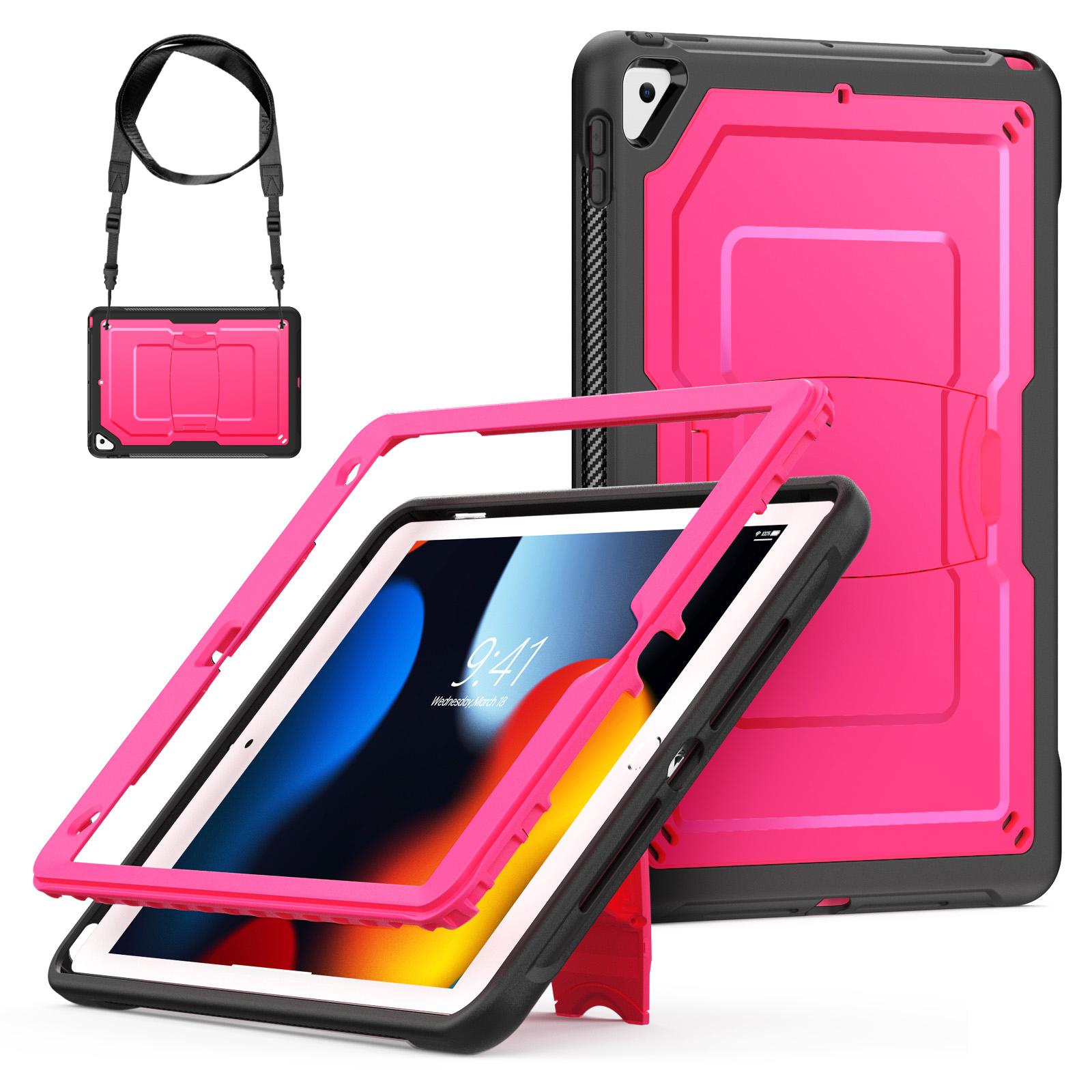 

Kickstand PC+TPE Tablet Case with Shoulder Strap For iPad 10.2 (2021)/(2020)/(2019)/Air 10.5 inch (2019)/Pro 10.5-inch (2017) Rose