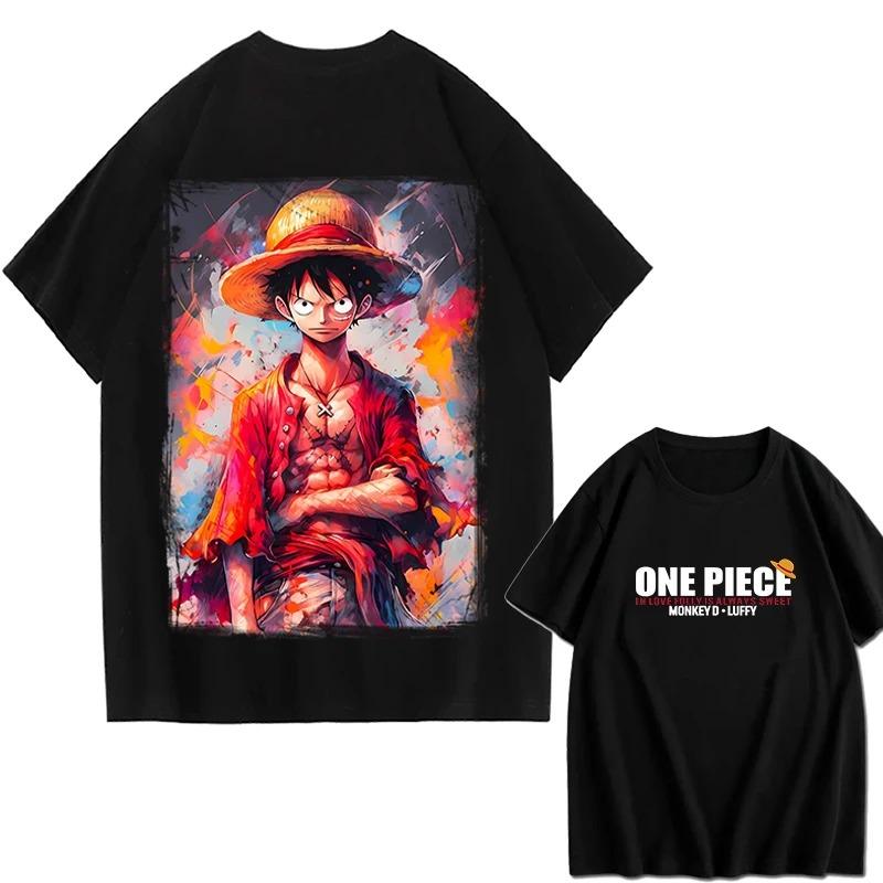2026 ONE PIECE Zoro Luffy Gear Printed Loose Short-sleeved Cotton T-shirt Summer Tide Cotton Unisex Clothing Hip Hop Streetwear Oversized Tshirt