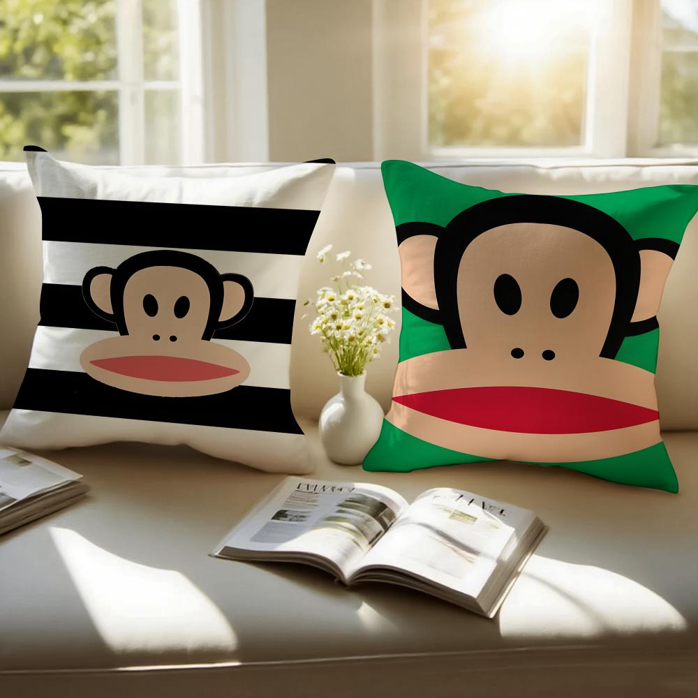 P-Paul Frank Pillow Cute Cartoon Cushion Cover Pillowcase Short Plush Invisible Zipper Room Sofa Cushion Cover