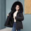 Women Winter Coat Thick Plush Furry Hooded Long Sleeves Pockets Drawstring Waist Zip-up Windproof Mid Length Overcoat Outdoor Outwear