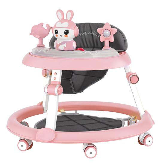 Foldable Baby Walker with Mute Wheels 7 Levels Height Adjustment Children Activity Walker Anti-Rollover Prevent Genu Varum Activity Center