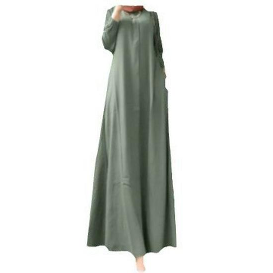 Plus Size Muslim Women's Solid Long Sleeve Loose Robe Dress