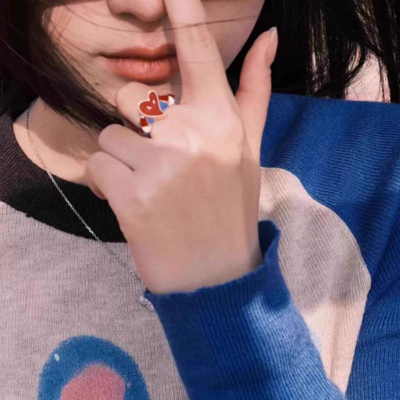 Exquisite Heart Enamel Adjustable Ring: Stylish, Versatile, and Creative for Women