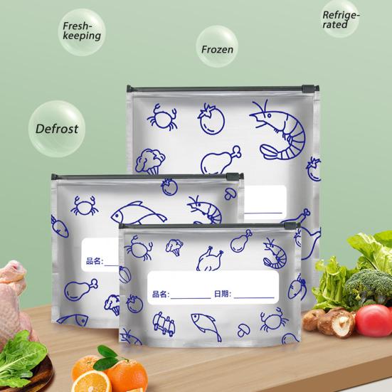 Aluminum Foil Sealed Bags Reusable Leakproof Heat Resistant Sealable Bags Vacuum Zippered Food Pouches with Label Stand-Up Bottom for Vegetable Fruit