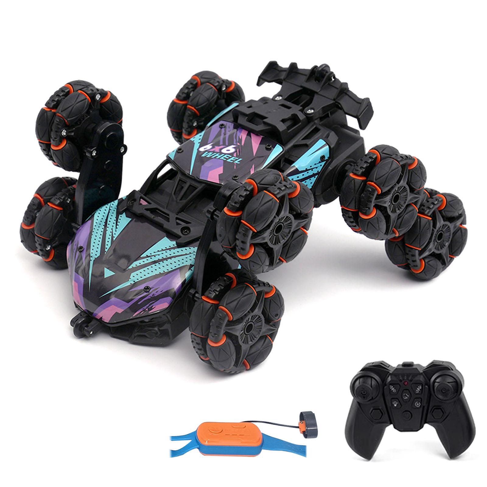 

Машинка для дрифта на радиоуправлении, вращающаяся на 360 градусов, трюковая машина с распылителем, 8 колесами, фарами и музыкой, 3 батарейки 1 Battery синий/фиолетовый