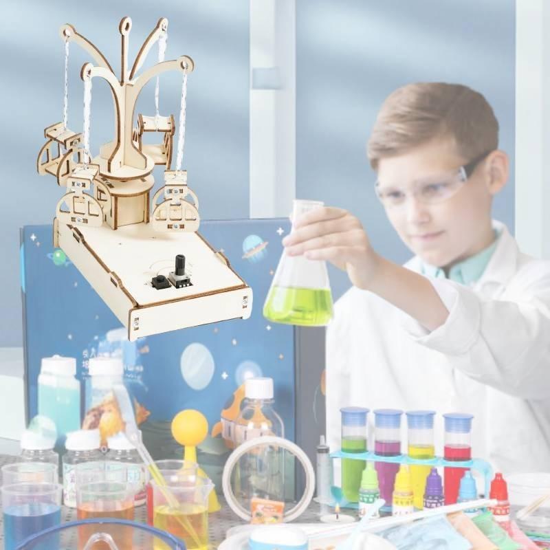 Wooden Diy Science Experiment Toy Rotating Flying Chair Handmade Technology Invention