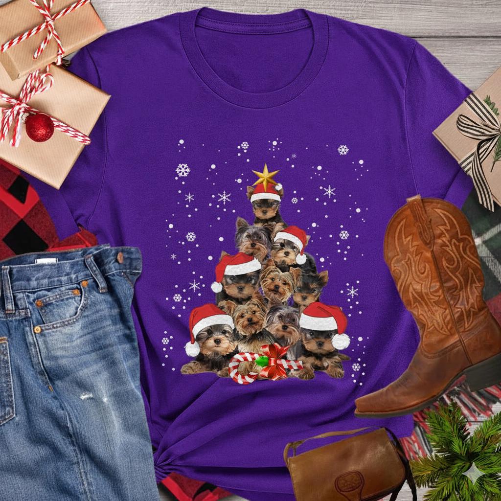 NEW Christmas Dog Tree Heavy Cotton Purple T shirt S-5XL CM565 L