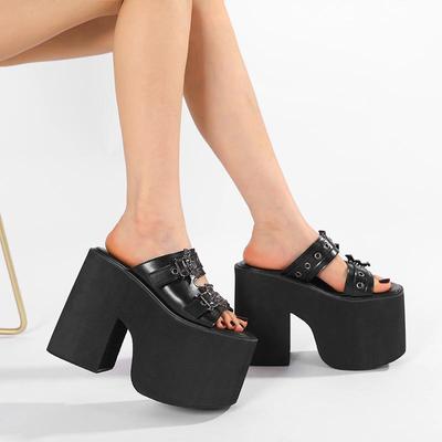Goth Bat Buckle Decor Platform Sandals for Women Fashion Open Toe Summer Shoes Slip On Heeled Sandals Slingback Outdoor