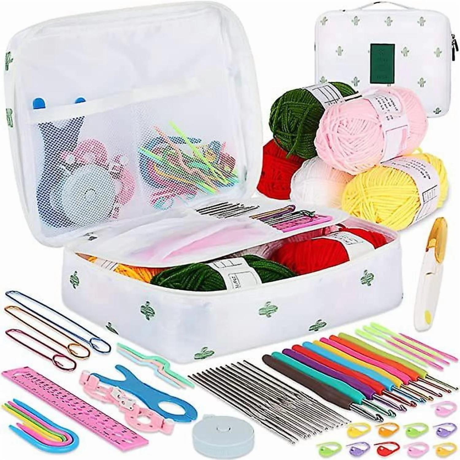 Beginner Crochet Kit For Adults And Kids, Learn To Crochet Kits 58 Piece Crochet Set With Crochet Yarn And Crochet Hook Set 59-Pack белый