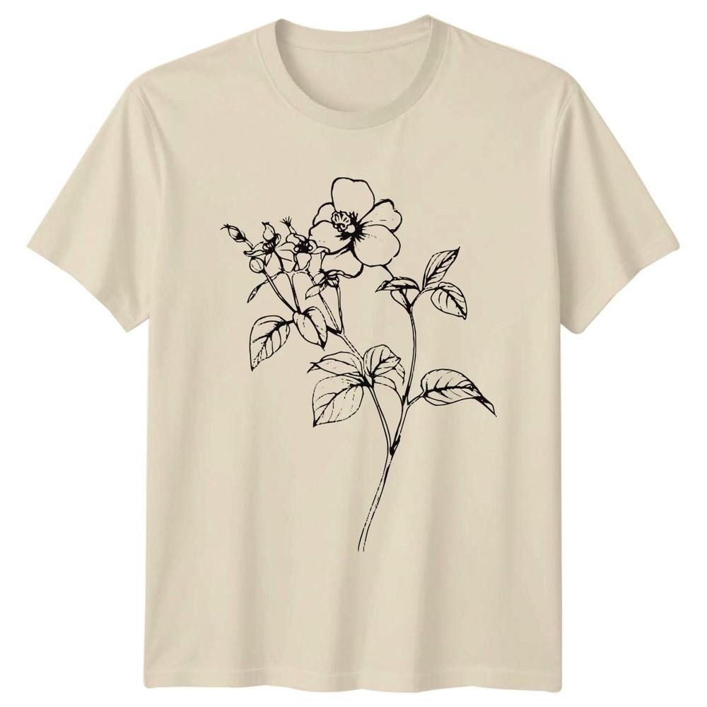 Elegant Wildflower Botanical Illustration Unisexs TShirt Line Art Floral