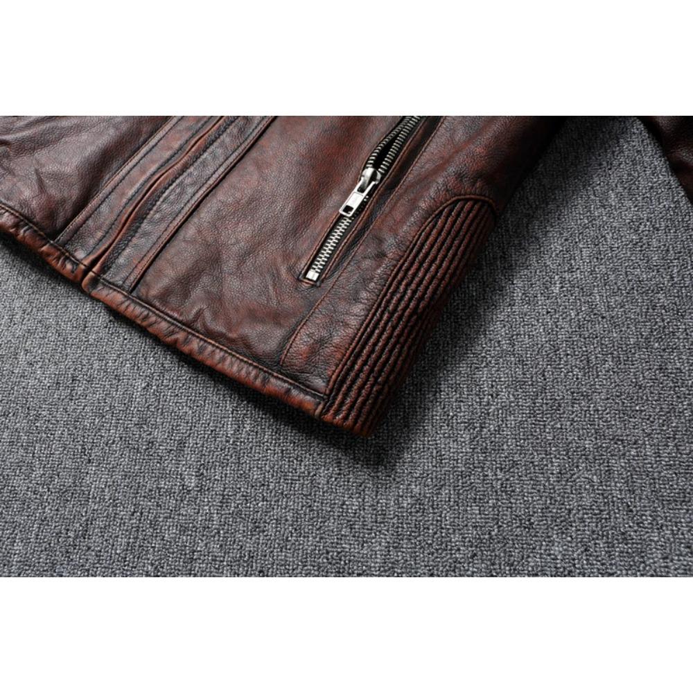 Chinesische Größe Echte Kuhlederjacke Herren Motorradjacken Echtes Rindsleder Vintage Herren Ledermantel Bikerkleidung
