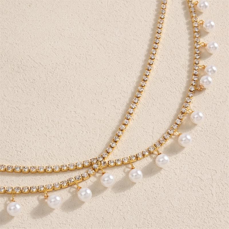 Elegant Two Strand Imitation Pearls Belly Chain With Dangling Fringes For Party And Wedding