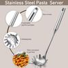 Patelai 2 Pcs Stainless Steel Pasta Spoon with Teeth Large Spaghetti Utensil, 9.4'' Tong and 13.6'' Pasta Fork with Vacuum Handle, Comfortable Grip