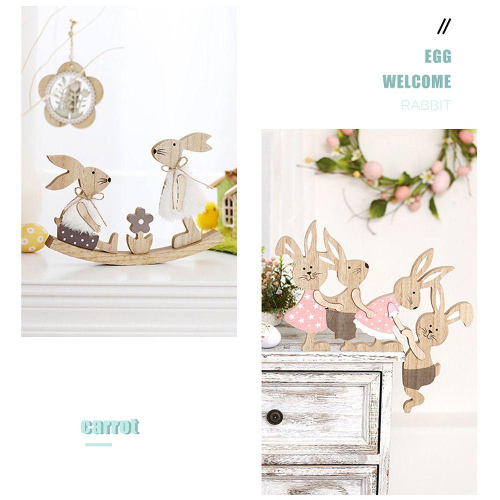 Wooden Seesaw Rabbit Ornament Household Decor Painted Graffiti Handicrafts  Happy Easter Party