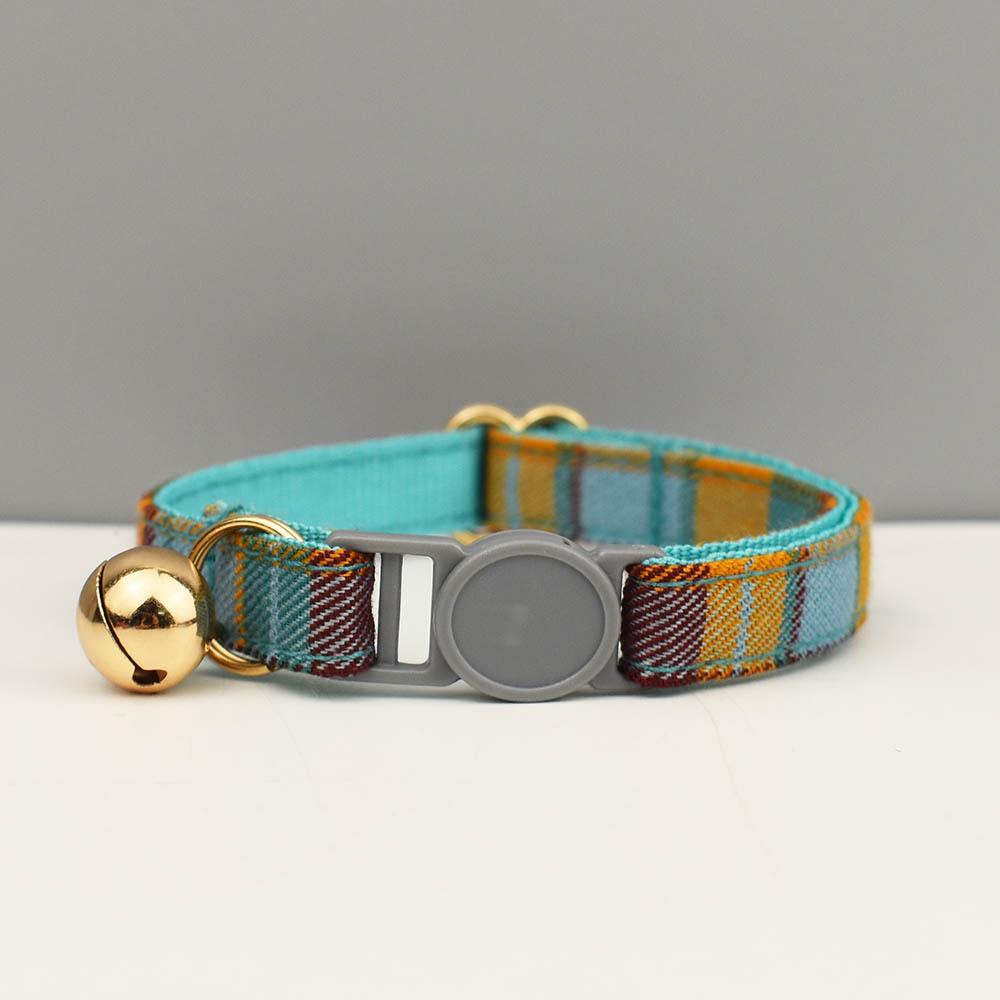Pet collar plaid cat collar flat gray safety buckle cute bell cat collar cat rope bow S