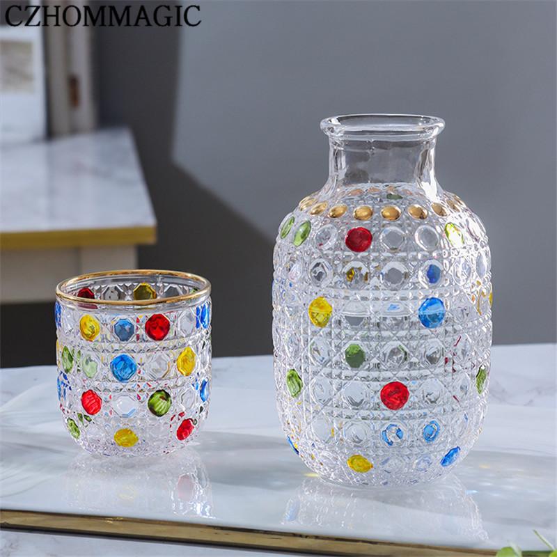 Colorful Dot Glass Carafe and Cup Set - 15oz Borosilicate Drinkware - Ideal for Bedside or Entertaining - Great Birthday Gift