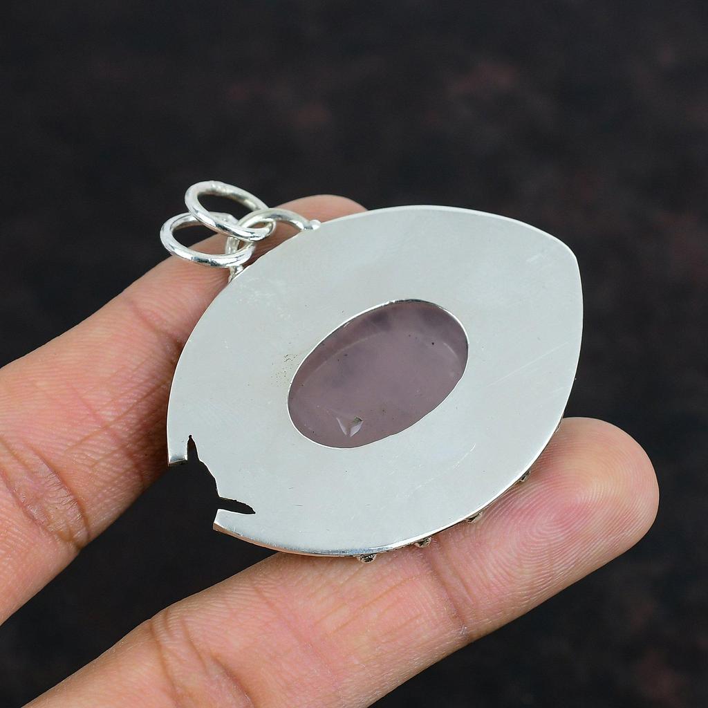 Ciondolo Pietra Preziosa Quarzo Rosa Ciondolo in Argento Sterling 925 Gioielli Fatti a Mano Ciondolo Statement Ciondolo Elegante Gioielli in Argento Regali di Anniversario