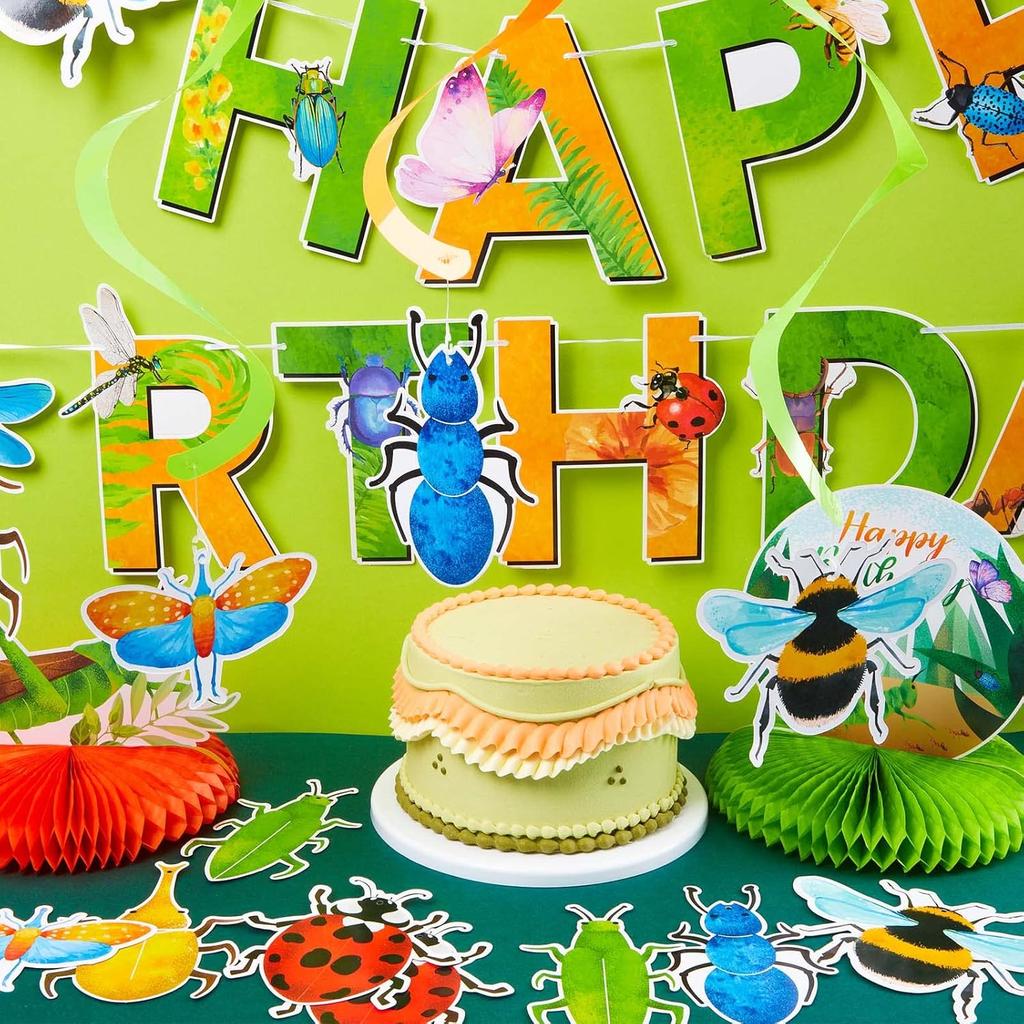 28 Pieces Bugs Party Decorations Spring Bugs Party Banner Bee Ladybugs Hanging Swirls Decor ect Birthday Honeycomb Centerpieces Decorations for Boys