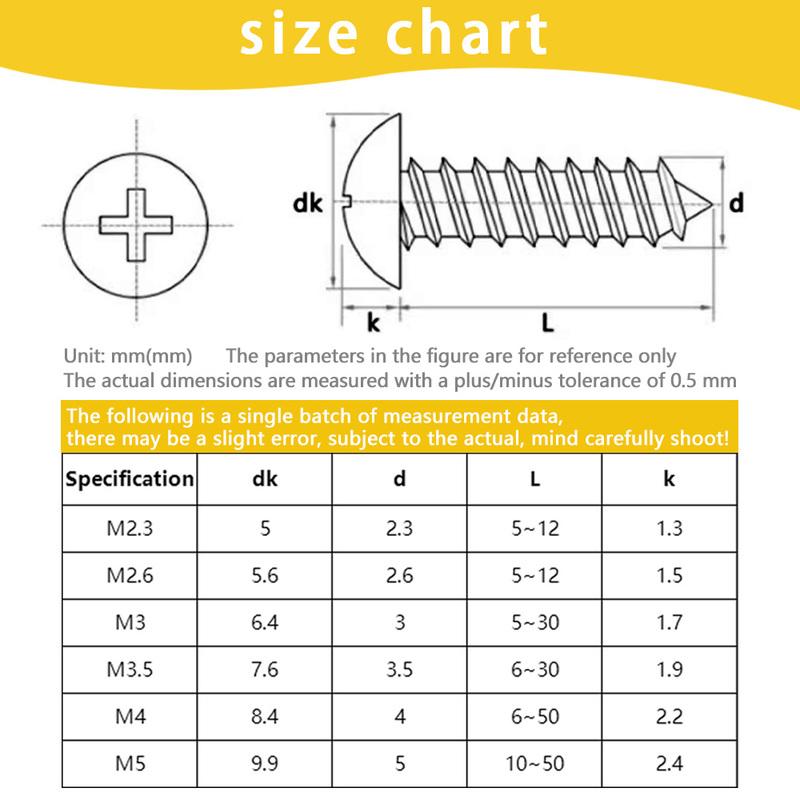 20-200pcs Black Carbon Steel Phillips Truss Head Screw M2.3 M2.6 M3 M3.5 M4 M5 M6 Cross Recessed Flat Head Self-Tapping Screws
