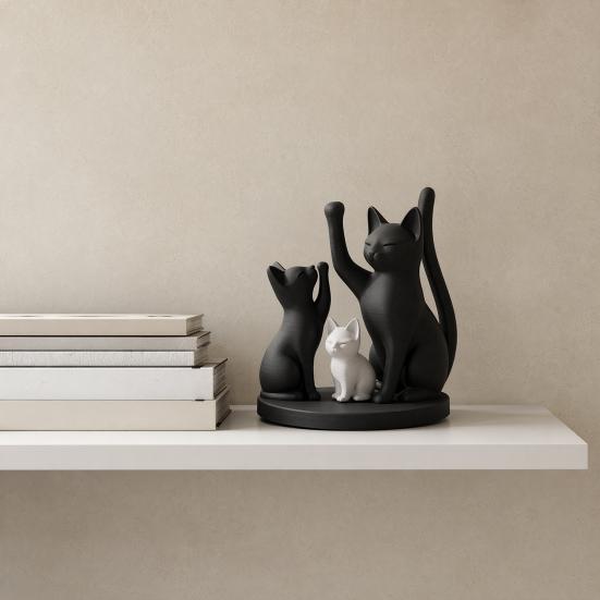 Yousheng Cute Cat Family Figurine, 3D Printed Cat Parents And Kitten Sculpture, Modern Tabletop Cat Ornament, Gift for Cat Lovers