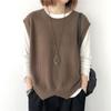 Women's Retro Knit Sleeveless Vest with Shoulder Pads - Irregular Loose Fit Pullover, Solid Color, Round Neck (2025 Spring/Autumn Collection)