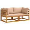 Corner Sofa with Cushions 2 Pcs. 2 Seater Solid Acacia Wood Natural
