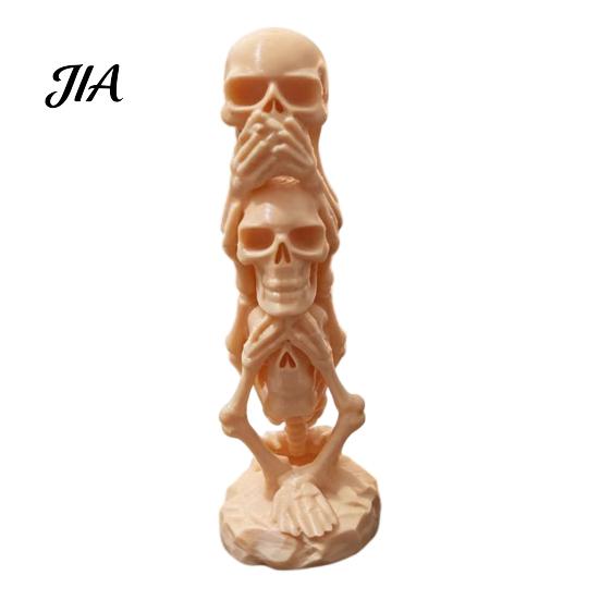 Desktop Decorations 3D Printed Triple Skull Statue, Halloween Horror Hear No Evil See Spooky Table Ornaments Speak Figurine, Creative Desk Decor