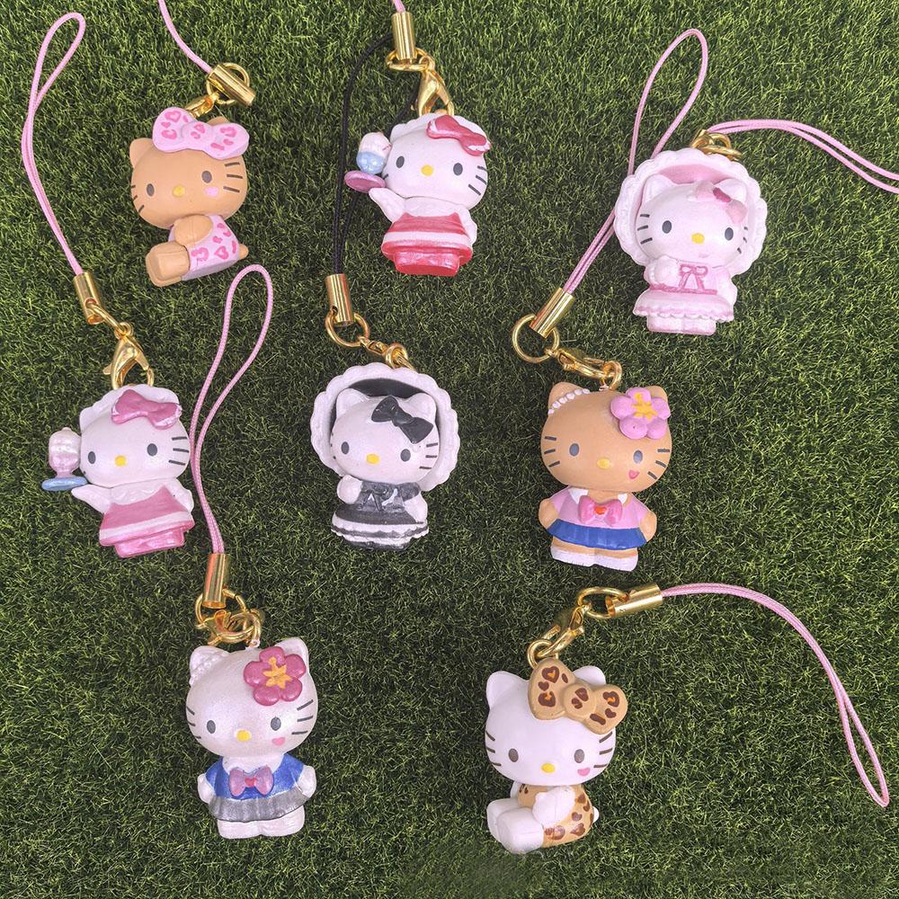 Hello Kitty 3Cm Keychain Sanrio Anime Cat Figure Maid Doll Kawaii Cake Phone Pendant Christmas Toy Gifts For Girls Children