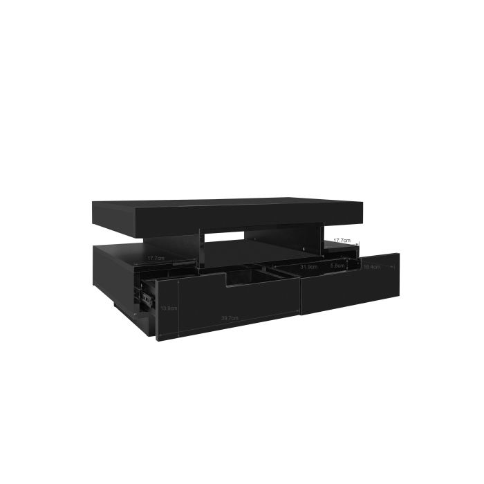 Salongbord - MUVOE - Rektangulært - Blank finish - LED-belysning - 4 oppbevaringsskuffer