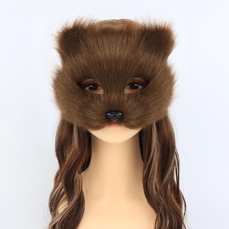 Plush Animal Cats Face Mask Furry Animal Half Face Mask for Men Women Masquerade Halloween Cosplay Costume Accessory