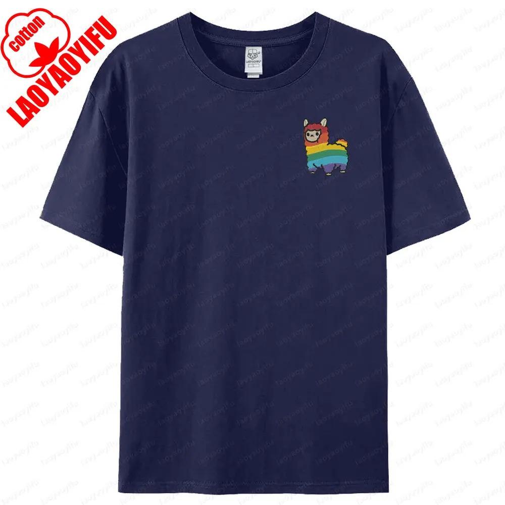Cute Rainbow Alpaca Printed LGBT Pride Men Women Short Sleeve Unisex Fashion Casual Crewneck Tshirt Summer Daily Life Tee Tops