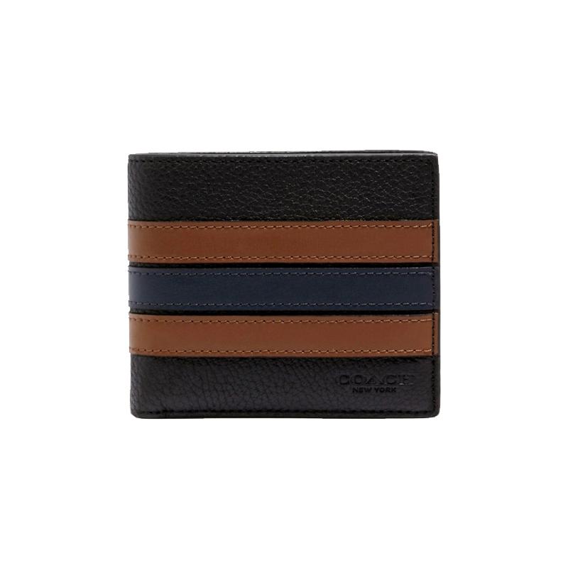 

COACH 3 IN 1 Wallet 3-in-1 Varsity Stripe Detachable Card Holder Leather Wallet Men s Black and Brown чорний