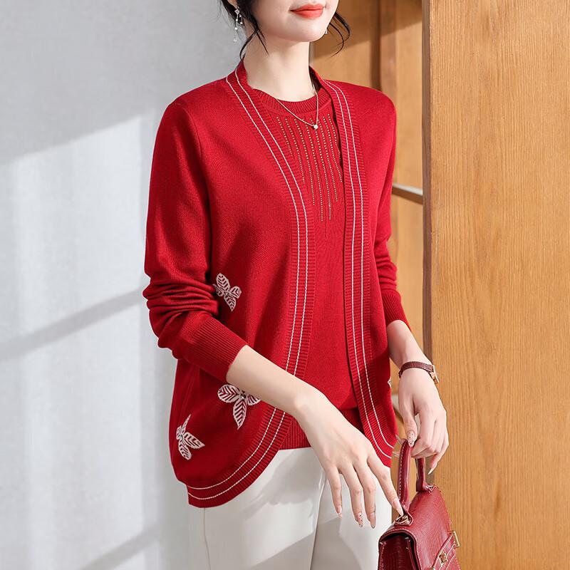 Mid-Aged Women's Embroidered Floral Knit Top