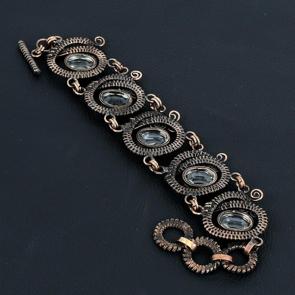 Weißer Topas Edelstein Handgemachtes Armband aus reinem Kupferdraht umwickelt Schmuck für Frauen