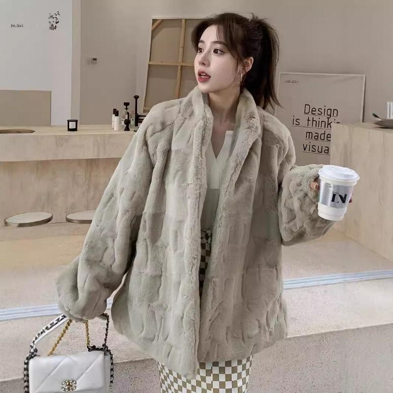 Large size imitation fur princess mink hair jacket mink hair stand-up collar women's clothing loose warm plush top