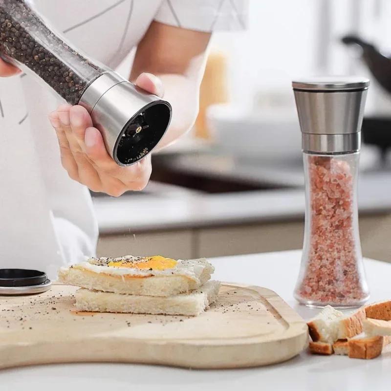Manuell Salt- och Pepparkvarn i Rostfritt Stål 2 i 1 Salt- och Pepparkvarn med Justerbar Keramisk Malning Krydda Köksredskap