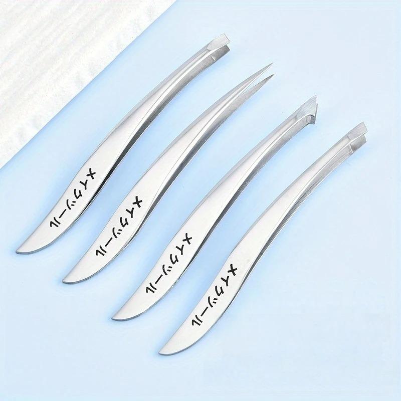4pcs Japanese Banana Stainless Steel Precision Tweezers Set, Unscented, for Eyebrow, Eyelash, and Barbs Removal