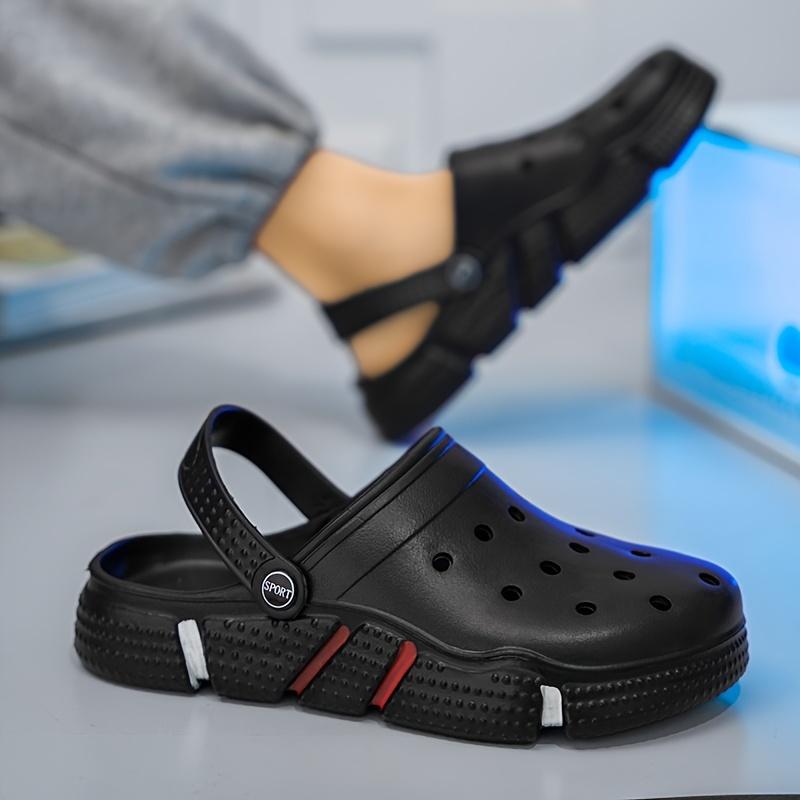 Plus Size Men's Solid Colour Hollow Out Clogs, Comfy Non Slip Durable Soft Sole EVA Slippers for Men's Indoor Outdoor Activities