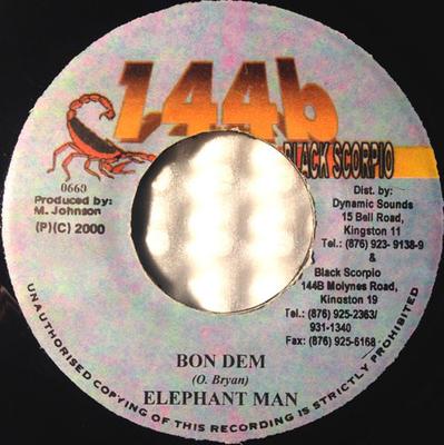 7inch Record ELEPHANT MAN - Bon Dem 0660 144b Black Scor 2000 Jamaica Reggae, Ska & Dub Used