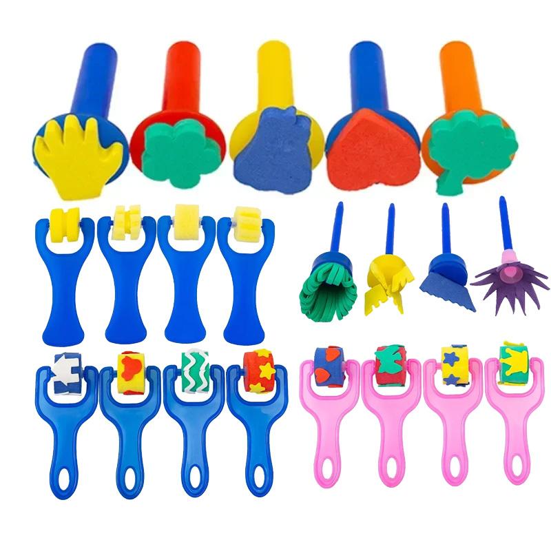 Children DIY Graffiti Sponge Brush Set Drawing Toys Broom Shaped Seal Sponge Brush Art Brush Enlightenment Puzzle Gift Kids Toys