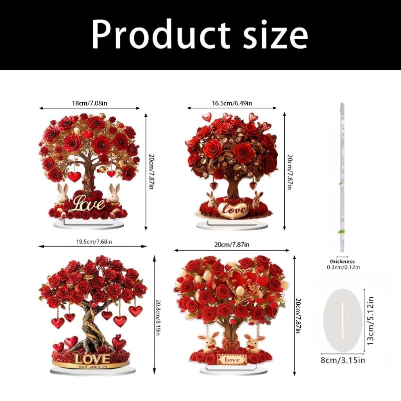 Valentines Day Acrylic Rose Flower Tree 2D Flat Ornament Romantics Home Tabletop Decors For Wedding Living Room Bedroom