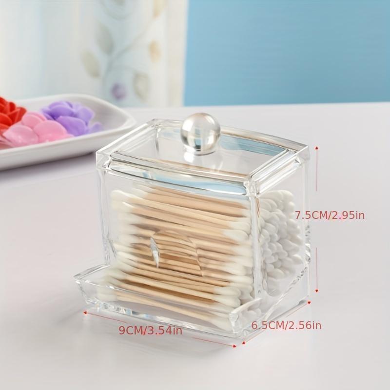 Caja de soporte para almacenamiento de bastoncillos de algodón acrílico, almohadilla de algodón de maquillaje transparente portátil, contenedor de cosméticos, estuche organizador de joyería