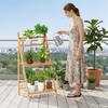 Natural Bamboo 3-Tier Ladder Plant Shelf Foldable Display Rack Sturdy Space Saving for Indoor Outdoor Balcony Flower Pot Decor