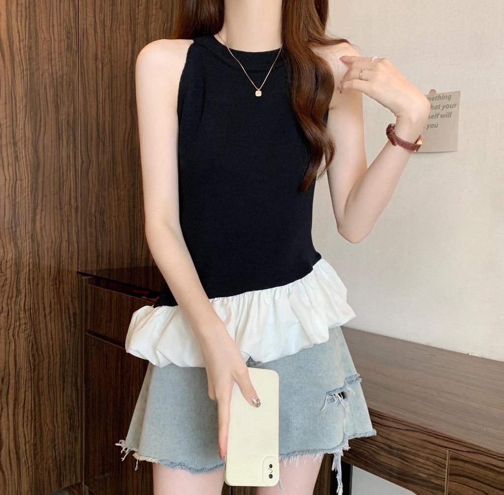 2025 Women's French-Style Patchwork Halterneck Sleeveless Top: Sweet & Spicy Slim Fit Summer Vest