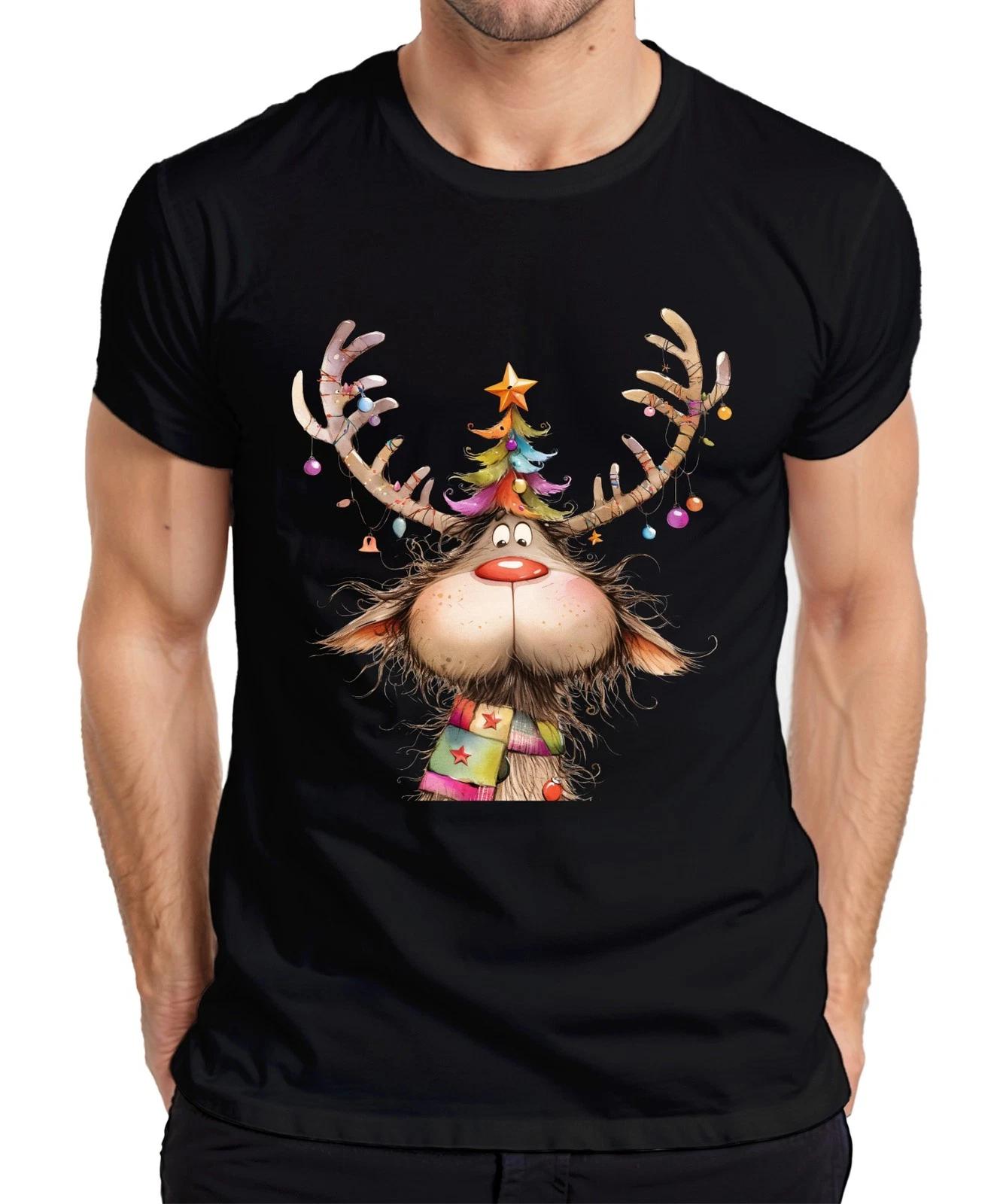 Lustiges Rentier Weihnachtsbaum Geweih bunte Kugeln Schal Herren T-Shirt L