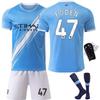 25-26 Set Completo da Calcio Casa Manchester City Versione Fan Maglia a Maniche Corte per Bambini 47 Forden N.. 9 Haranddoku