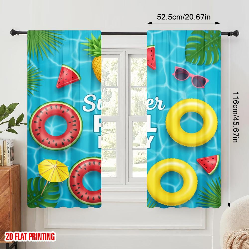 2pcs 2D Flat Printing Curtains Summer Pool Party Pineapple 100% Polyester Without Electricity Festive Wall Decor Perfect for