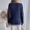 2024 European & American Color Block Cable Knit V-neck Sweater - Autumn/Winter Fashion