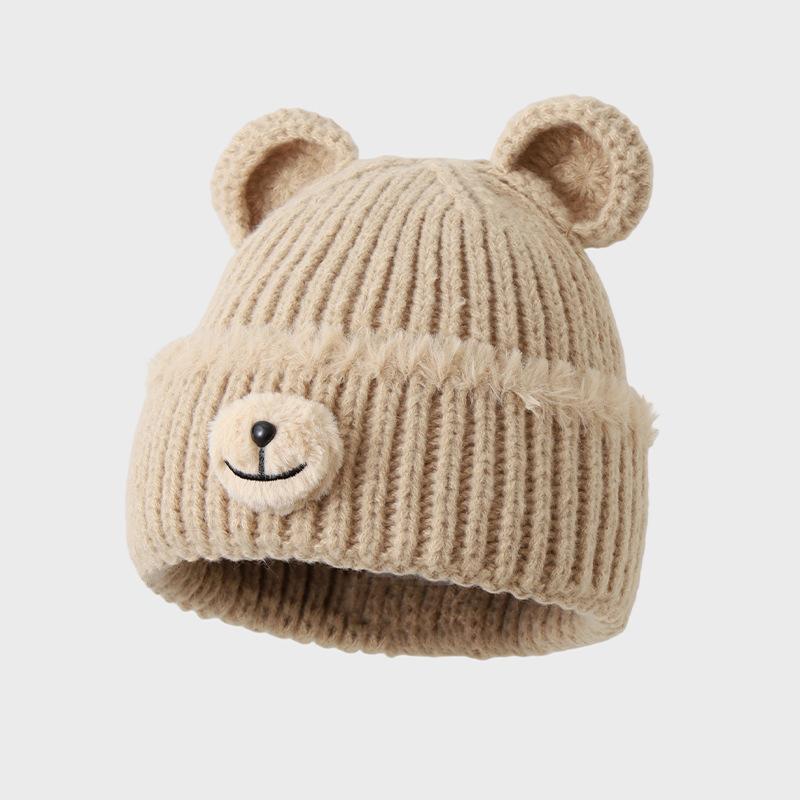 Cute Bear Ears Knitted Hat Autumn and Winter Velvet Thickened Thermal Ear Protection Hat Loose Face Small Wool Hat Woman